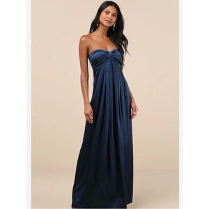 NWT Lulus Memorable Entrance Elegant Navy Blue Strapless Maxi Gown Sz XL